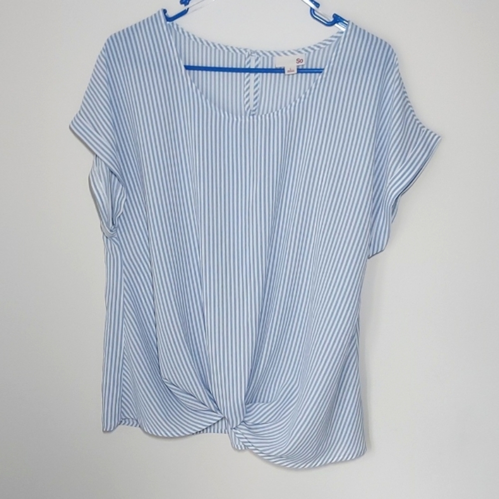 SO Blue White striped top with twist front lightweight